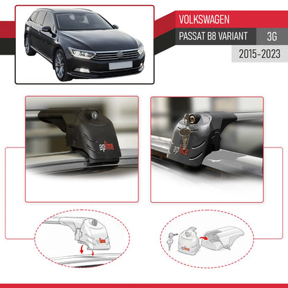 Compatible with Volkswagen Passat B8 (3G) Variant 2015-2023 ACE-2 Model Car Roof Rack Cross Bar Gray Aluminium 2 Bars