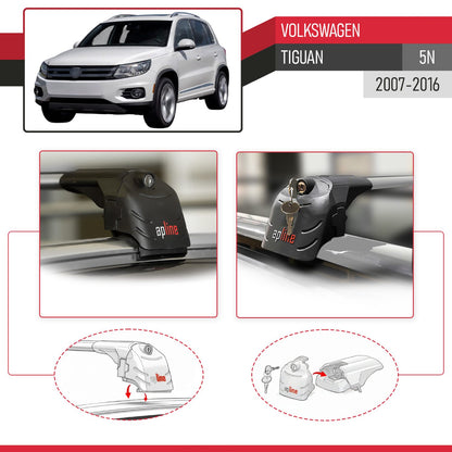 Compatible with Volkswagen Tiguan (5N) 2007-2016 ACE-2 Model Car Roof Rack Cross Bar Gray Aluminium 2 Bars