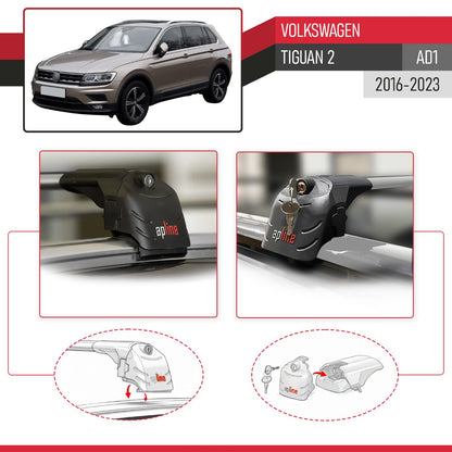 Compatible with Volkswagen Tiguan 2 (AD1) 2016-2023 ACE-2 Model Car Roof Rack Cross Bar Gray Aluminium 2 Bars