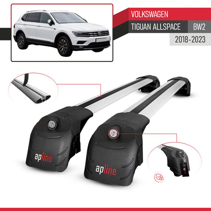 Compatible with Volkswagen Tiguan Allspace (BW2) 2018-2023 ACE-2 Model Car Roof Rack Cross Bar Gray Aluminium 2 Bars