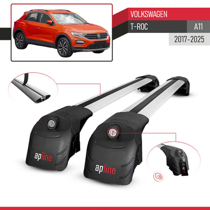 Compatible with Volkswagen T-Roc (A11) 2017-2025 ACE-2 Model Car Roof Rack Cross Bar Gray Aluminium 2 Bars