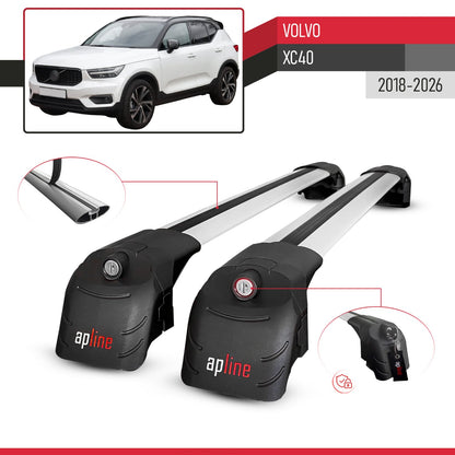 Compatible with Volvo XC40 2018-2026 ACE-2 Model Car Roof Rack Cross Bar Gray Aluminium 2 Bars