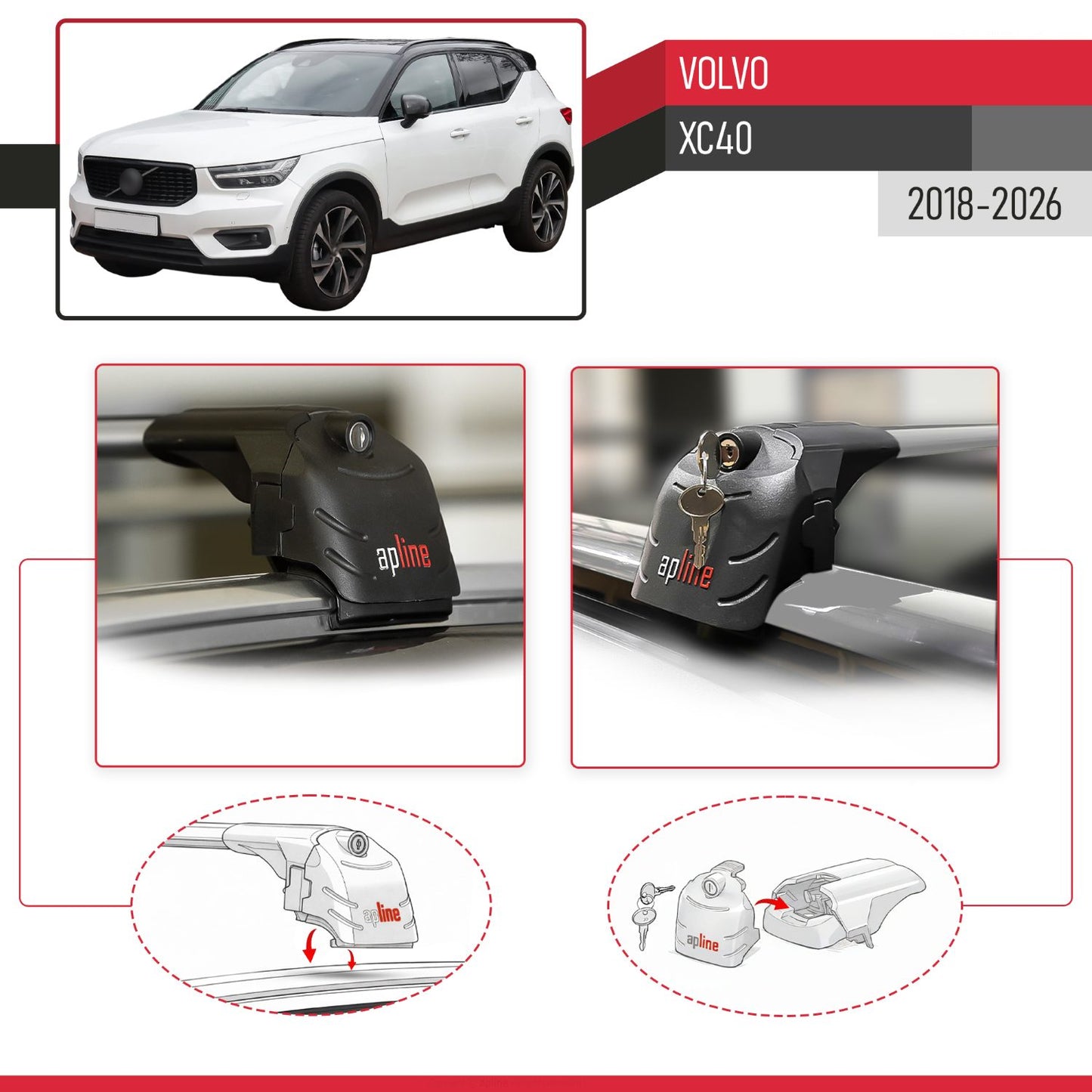 Compatible with Volvo XC40 2018-2026 ACE-2 Model Car Roof Rack Cross Bar Gray Aluminium 2 Bars