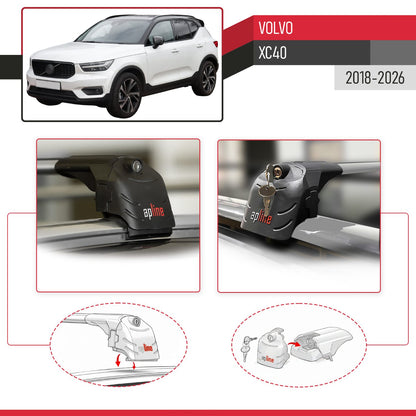 Compatible with Volvo XC40 2018-2026 ACE-2 Model Car Roof Rack Cross Bar Gray Aluminium 2 Bars