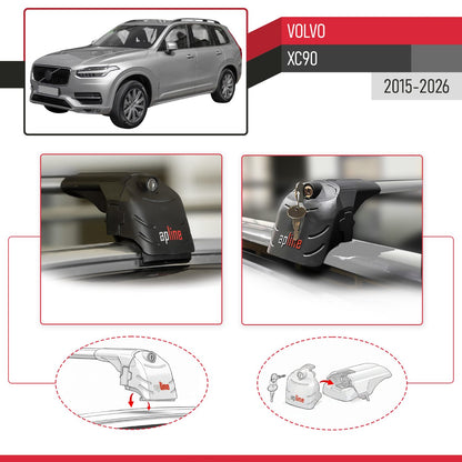 Compatible with Volvo XC90 II 2015-2026 ACE-2 Model Car Roof Rack Cross Bar Gray Aluminium 2 Bars