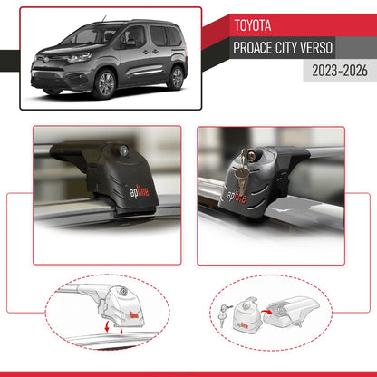 Compatible with Toyota Proace City Verso 2023-2026 ACE-2 Model Car Roof Rack Cross Bar Gray Aluminium 2 Bars