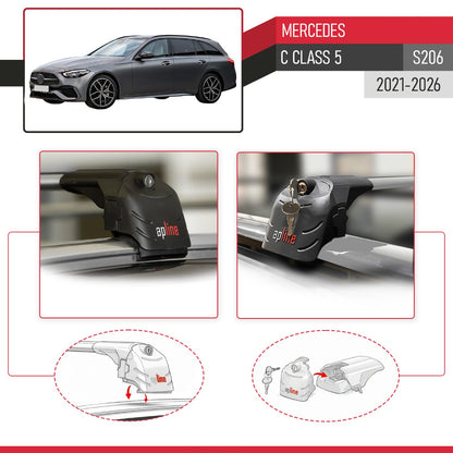 Compatible with Mercedes C Class 5 (S206) 2021-2026 ACE-2 Model Car Roof Rack Cross Bar Gray Aluminium 2 Bars