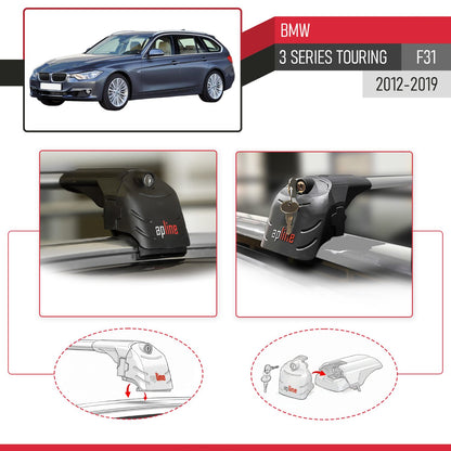 Compatible with BMW 3 Series (F31) Touring 2012-2019 ACE-2 Model Car Roof Rack Cross Bar Gray Aluminium 2 Bars