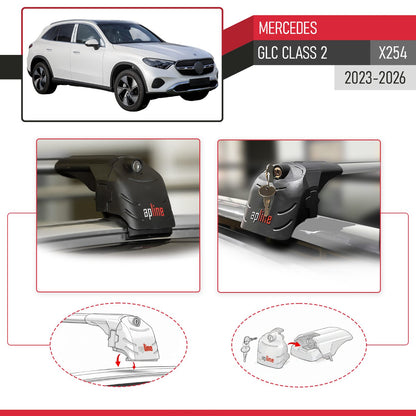 Compatible with Mercedes GLC Class 2 (X254) 2023-2026 ACE-2 Model Car Roof Rack Cross Bar Gray Aluminium 2 Bars