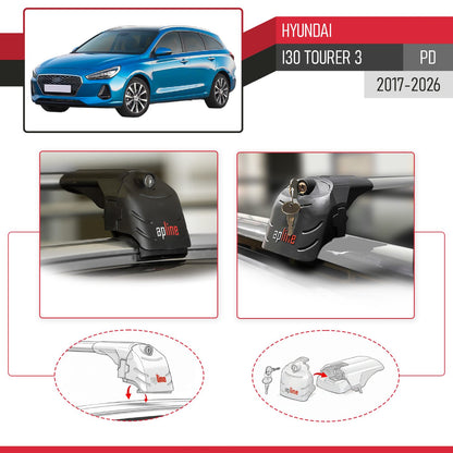 Compatible with Hyundai i30 Tourer 3 (PD) 2017-2026 ACE-2 Model Car Roof Rack Cross Bar Gray Aluminium 2 Bars