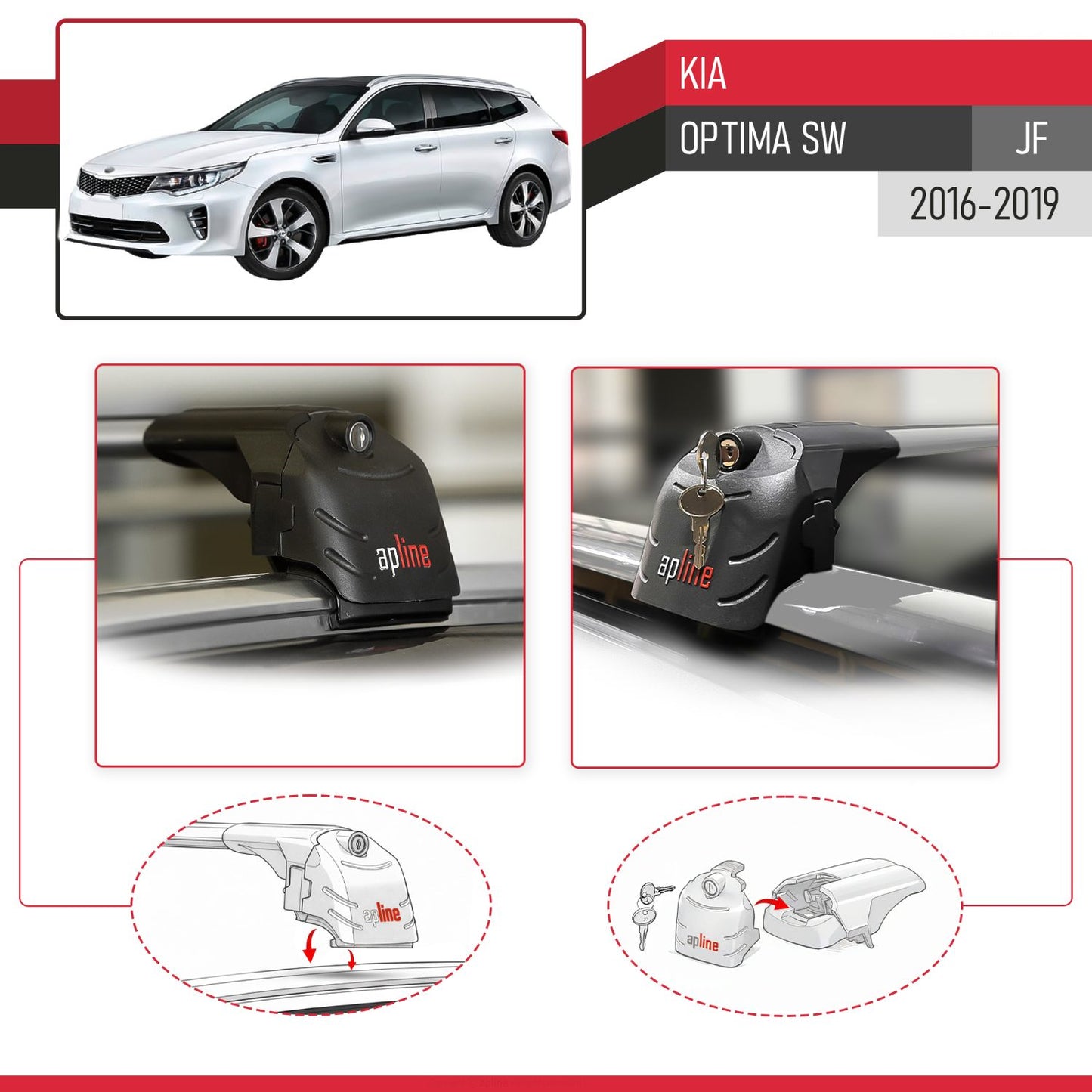 Compatible with Kia Optima (JF) SW 2016-2019 ACE-2 Model Car Roof Rack Cross Bar Gray Aluminium 2 Bars