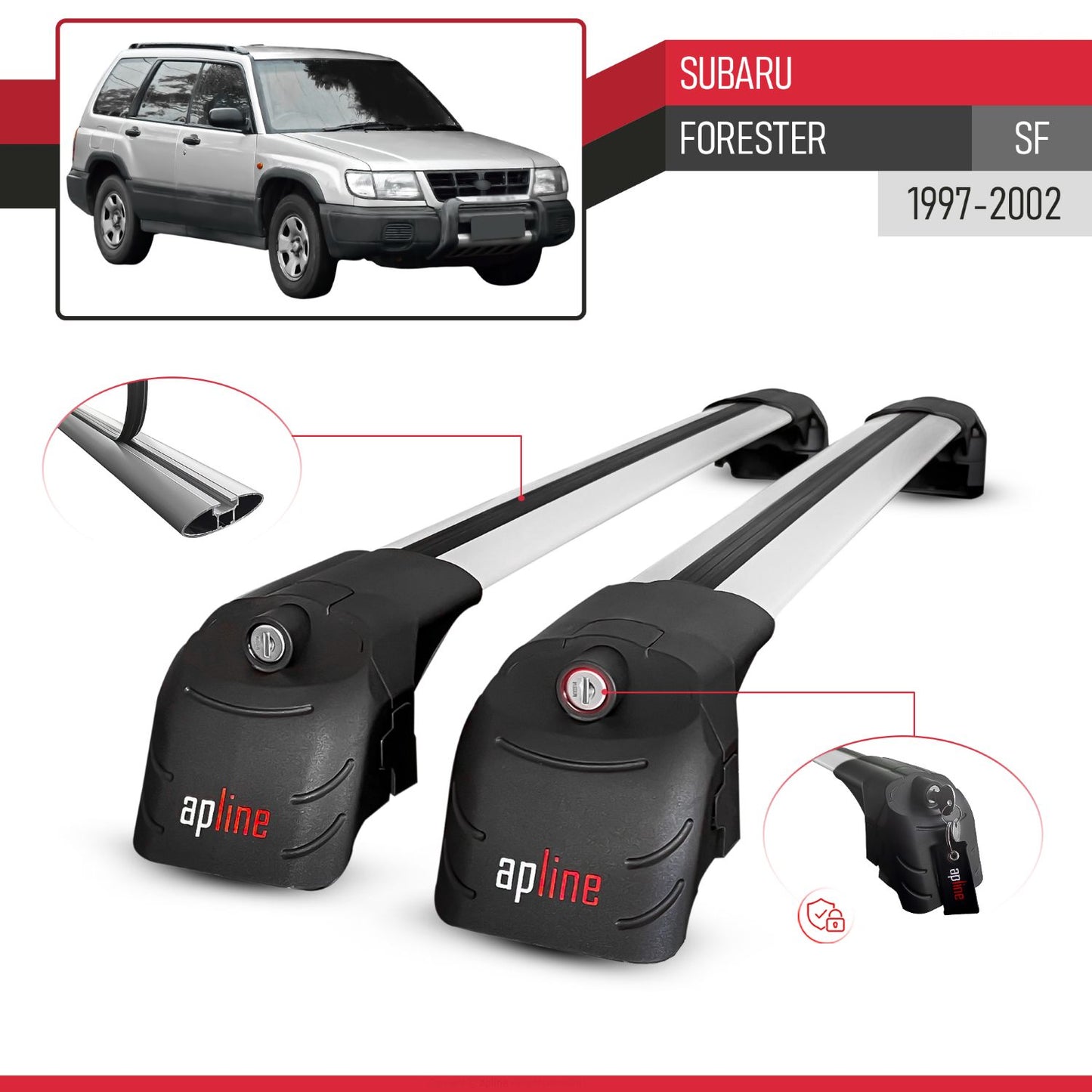 Compatible with Subaru Forester (SF) 1997-2002 ACE-2 Model Car Roof Rack Cross Bar Gray Aluminium 2 Bars
