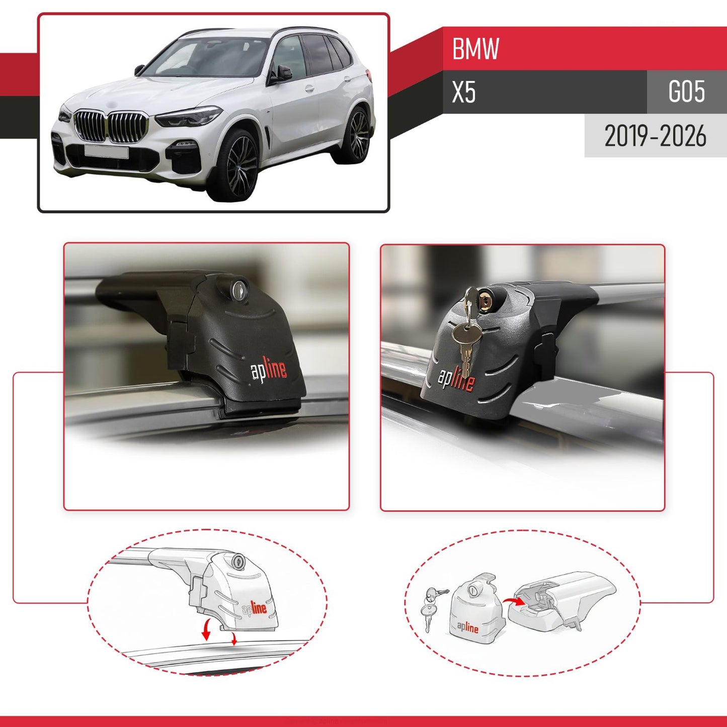 Compatible with BMW X5 (G05) 2019-2026 ACE-2 Model Car Roof Rack Cross Bar Gray Aluminium 2 Bars