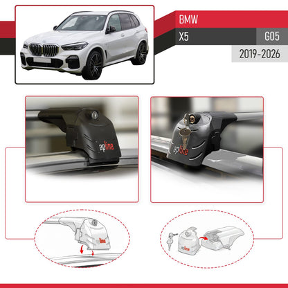 Compatible with BMW X5 (G05) 2019-2026 ACE-2 Model Car Roof Rack Cross Bar Gray Aluminium 2 Bars