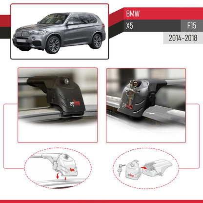 Compatible with BMW X5 (F15) 2014-2018 ACE-2 Model Car Roof Rack Cross Bar Gray Aluminium 2 Bars