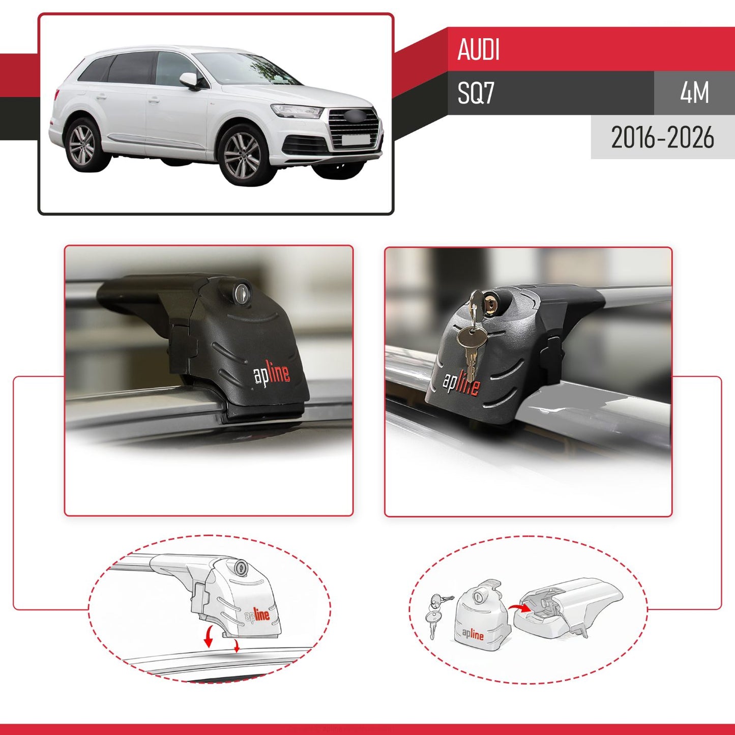Compatible with Audi SQ7 (4M) 2016-2025 ACE-2 Car Roof Rack Cross Bar Grey Aluminium 2 Bars