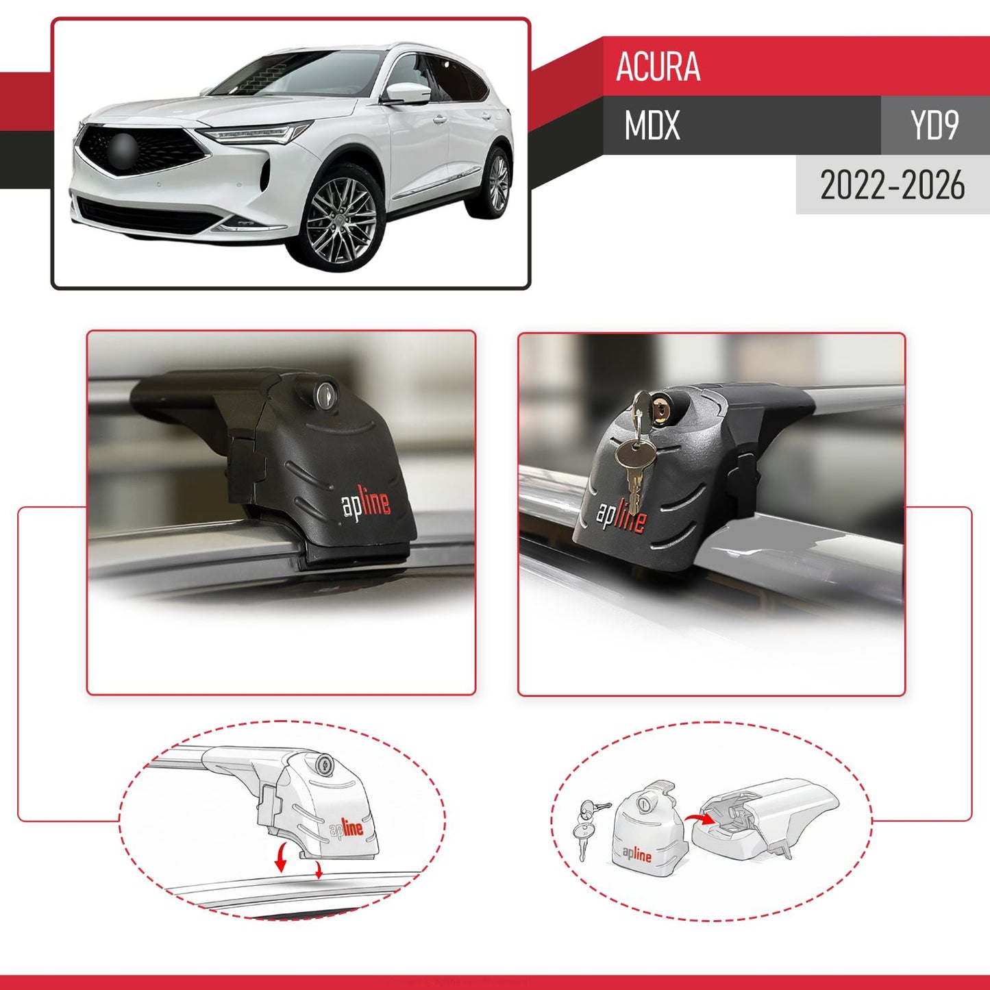 Compatible with Acura MDX 2022-2024 ACE-2 Car Roof Rack Cross Bar Grey Aluminium 2 Bars