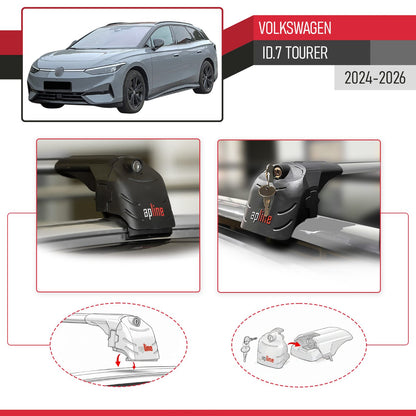 Compatible with Volkswagen ID.7 Tourer 2024-2026 ACE-2 Model Car Roof Rack Cross Bar Gray Aluminium 2 Bars