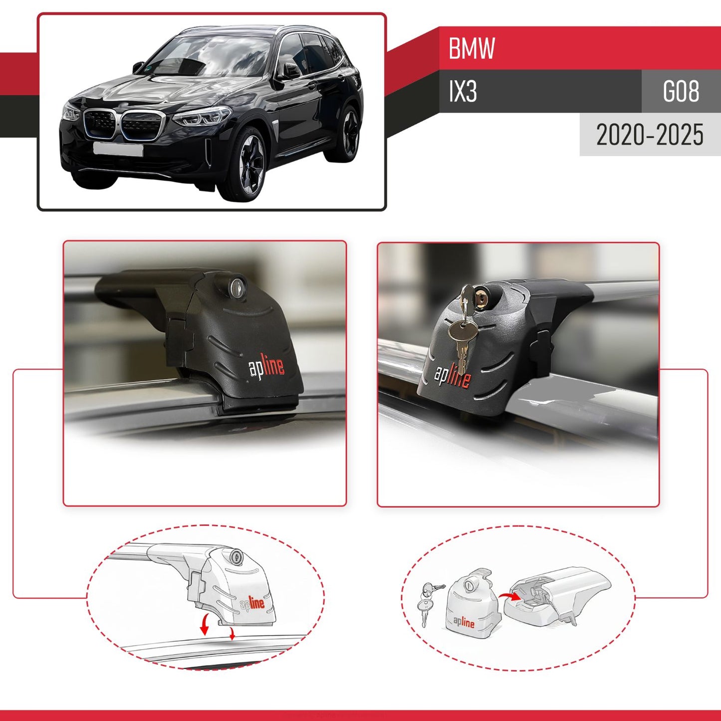 Compatible with BMW iX3 G08 2021-2024 ACE-2 Car Roof Rack Cross Bar Grey Aluminium 2 Bars