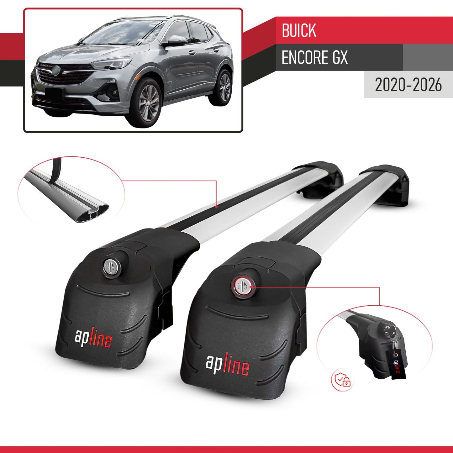 Compatible with Buick Encore GX 2020-2026 ACE-2 Model Car Roof Rack Cross Bar Gray Aluminium 2 Bars