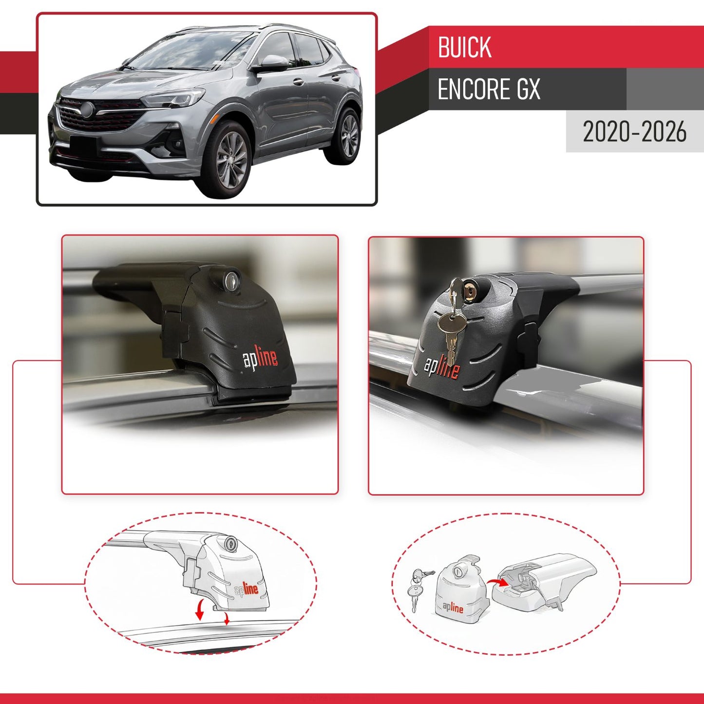 Compatible with Buick Encore GX 2020-2026 ACE-2 Model Car Roof Rack Cross Bar Gray Aluminium 2 Bars