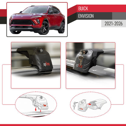 Compatible with Buick Envision 2021-2024 ACE-2 Car Roof Rack Cross Bar Grey Aluminium 2 Bars