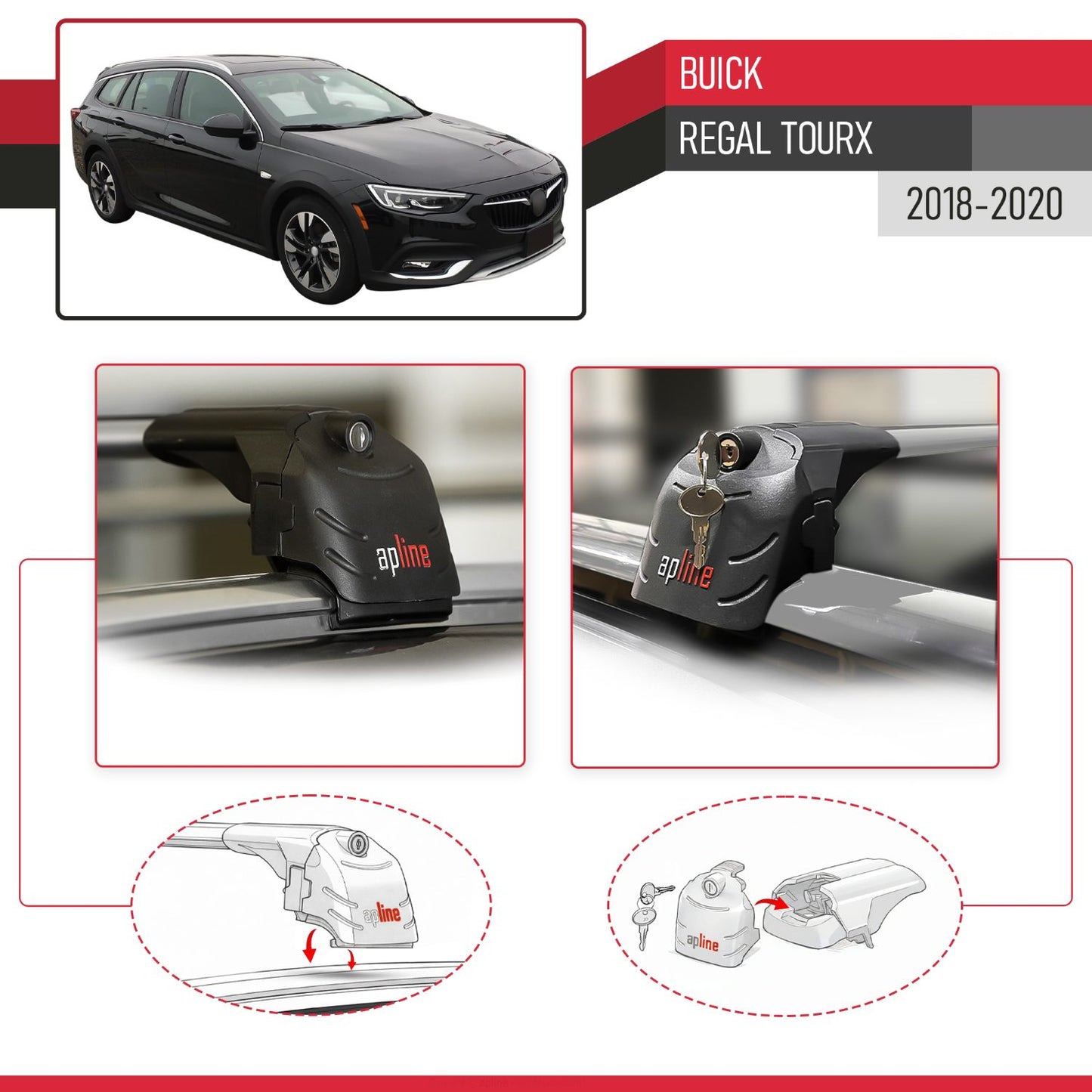 Compatible with Buick Regal TourX 2018-2020 ACE-2 Car Roof Rack Cross Bar Grey Aluminium 2 Bars