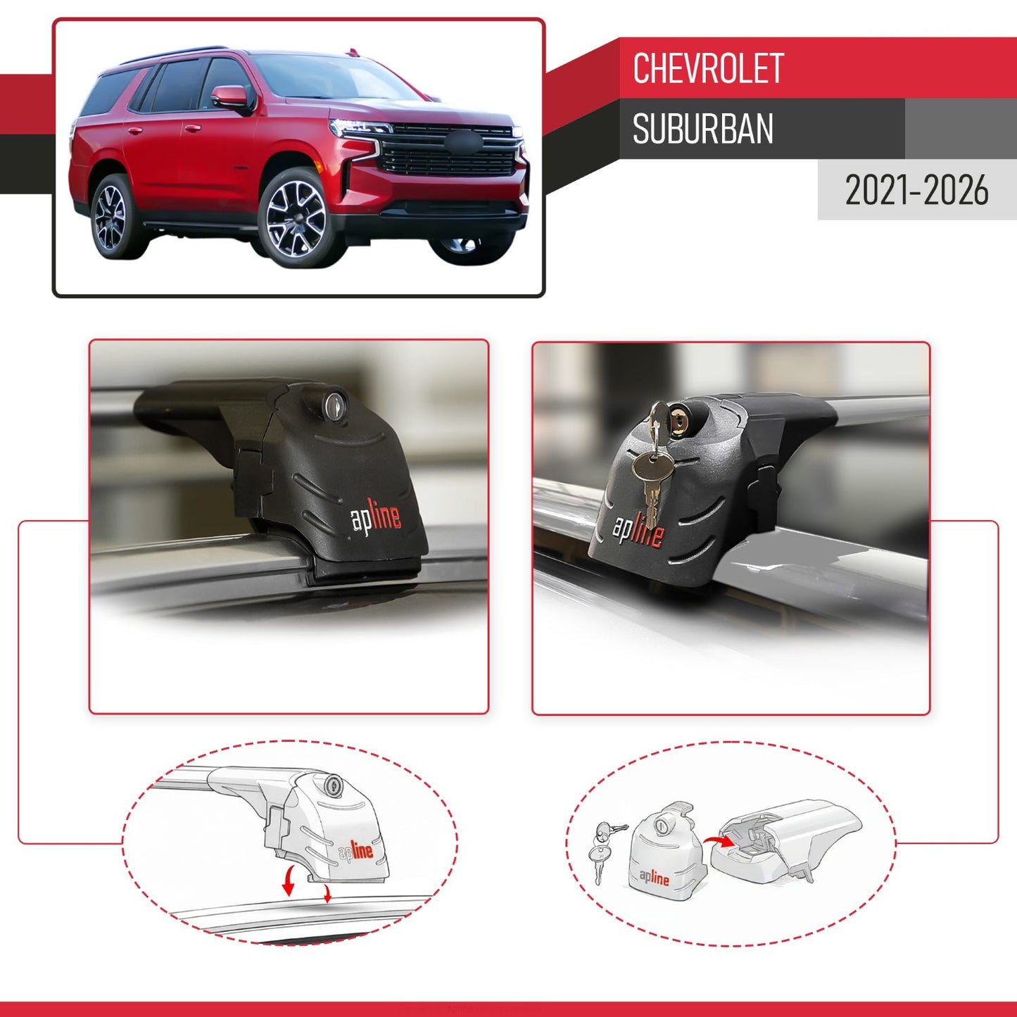 Compatible with Chevrolet Suburban 2021-2026 ACE-2 Model Car Roof Rack Cross Bar Gray Aluminium 2 Bars