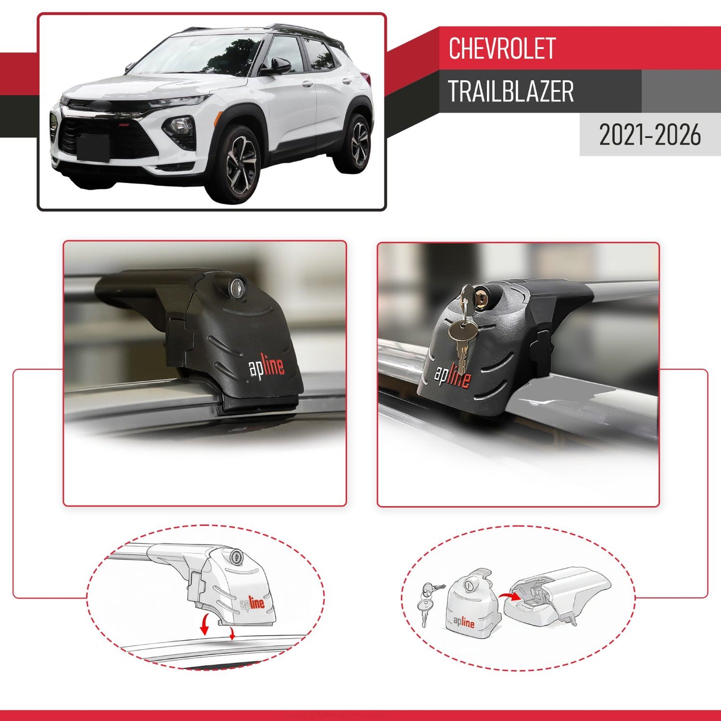 Compatible with Chevrolet Trailblazer 2021-2024 ACE-2 Car Roof Rack Cross Bar Grey Aluminium 2 Bars