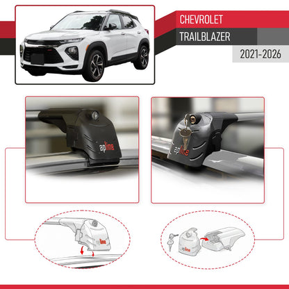 Compatible with Chevrolet Trailblazer 2021-2024 ACE-2 Car Roof Rack Cross Bar Grey Aluminium 2 Bars