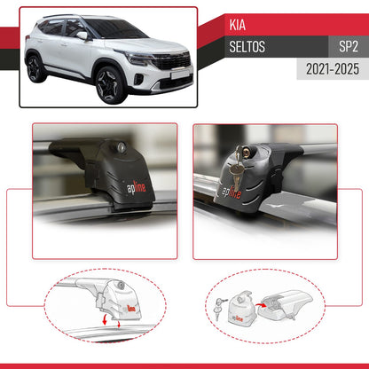Compatible with Kia Seltos (SP2) 2021-2025 ACE-2 Model Car Roof Rack Cross Bar Gray Aluminium 2 Bars