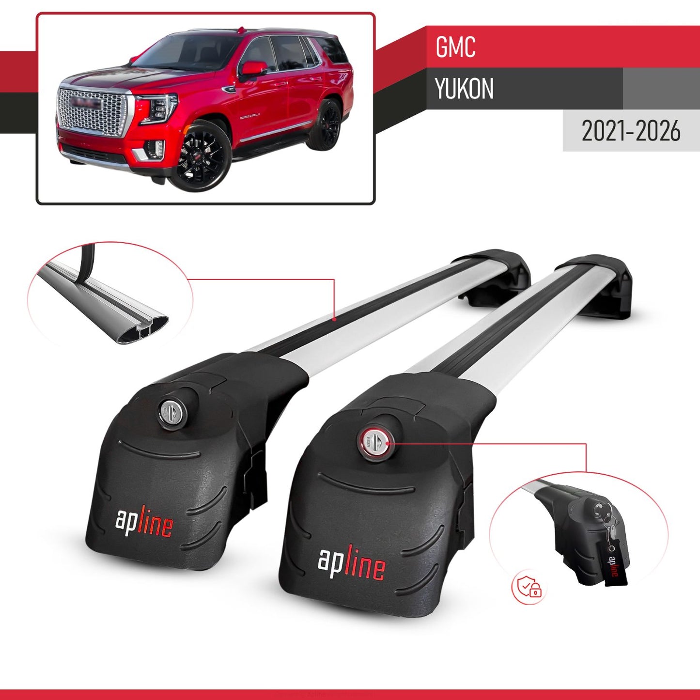 Compatible with GMC Yukon 2021-2026 ACE-2 Model Car Roof Rack Cross Bar Gray Aluminium 2 Bars