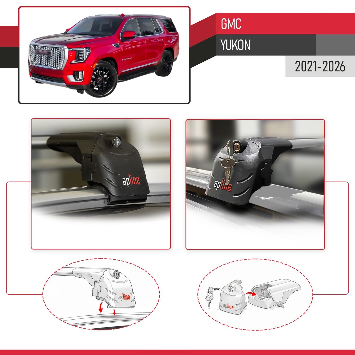 Compatible with GMC Yukon 2021-2026 ACE-2 Model Car Roof Rack Cross Bar Gray Aluminium 2 Bars