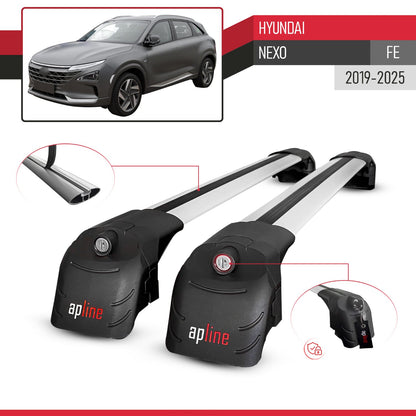 Compatible with Hyundai Nexo (FE) 2019-2025 ACE-2 Model Car Roof Rack Cross Bar Gray Aluminium 2 Bars
