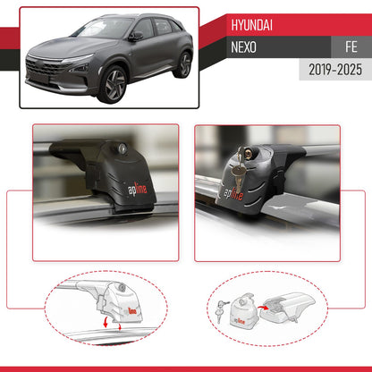 Compatible with Hyundai Nexo (FE) 2019-2025 ACE-2 Model Car Roof Rack Cross Bar Gray Aluminium 2 Bars