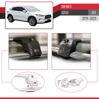Compatible with Infiniti QX50 (J55) 2019-2025 ACE-2 Model Car Roof Rack Cross Bar Gray Aluminium 2 Bars