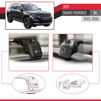 Compatible with Jeep Grand Cherokee (WL) 2022-2026 ACE-2 Model Car Roof Rack Cross Bar Gray Aluminium 2 Bars