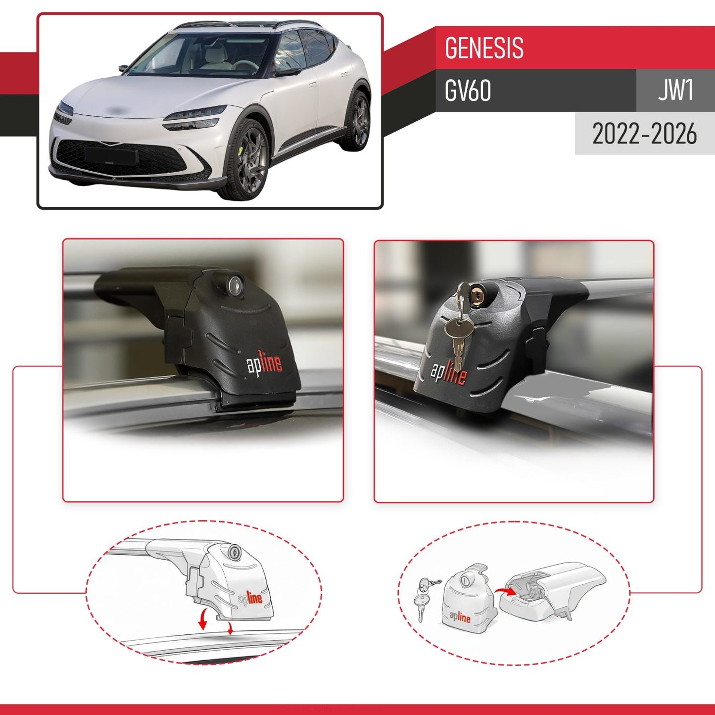Compatible with Genesis GV60 2023-2024 ACE-2 Car Roof Rack Cross Bar Grey Aluminium 2 Bars