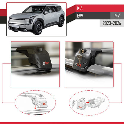 Compatible with Kia EV9 (MV) 2023-2026 ACE-2 Model Car Roof Rack Cross Bar Gray Aluminium 2 Bars