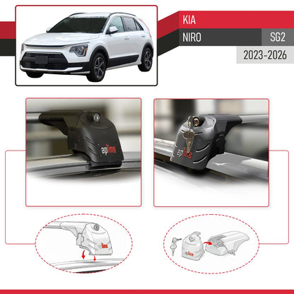 Compatible with Kia Niro (SG2) 2023-2026 ACE-2 Model Car Roof Rack Cross Bar Gray Aluminium 2 Bars