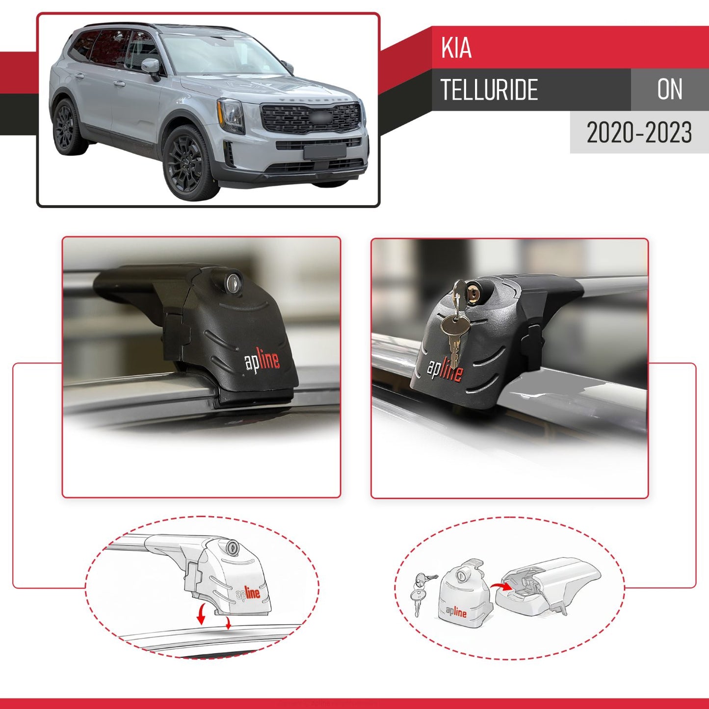 Compatible with Kia Telluride (ON) 2020-2023 ACE-2 Model Car Roof Rack Cross Bar Gray Aluminium 2 Bars