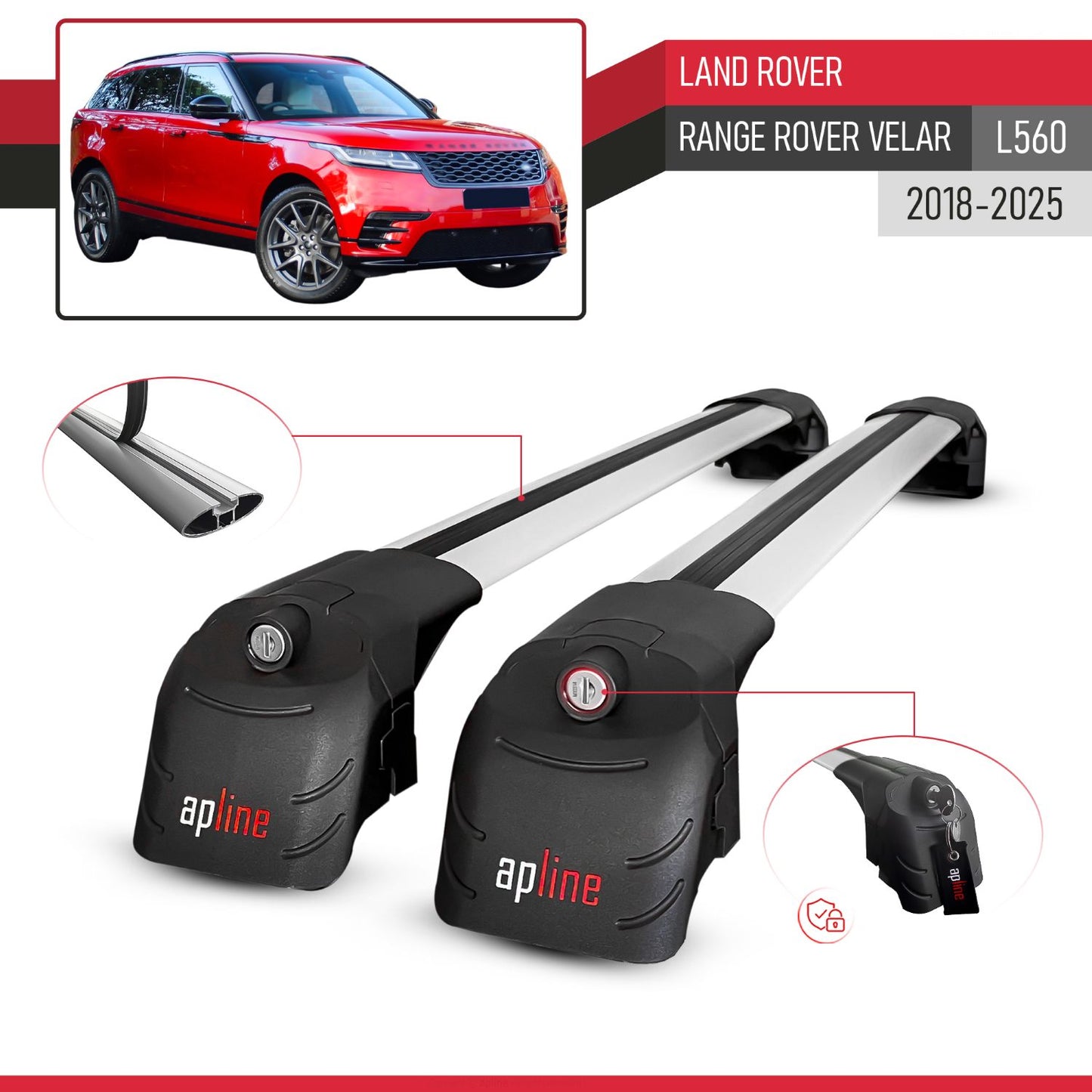 Compatible with Land Rover Range Rover Velar (L560) 2018-2025 ACE-2 Model Car Roof Rack Cross Bar Gray Aluminium 2 Bars