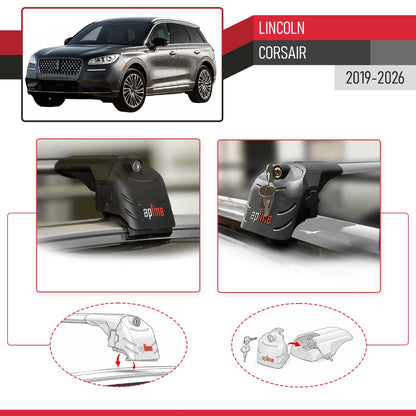 Compatible with Lincoln Corsair 2019-2026 ACE-2 Model Car Roof Rack Cross Bar Gray Aluminium 2 Bars