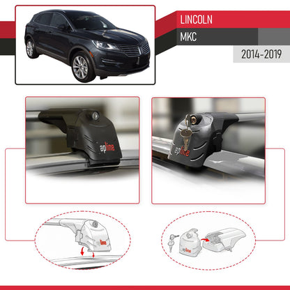 Compatible with Lincoln MKC 2014-2019 ACE-2 Model Car Roof Rack Cross Bar Gray Aluminium 2 Bars