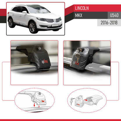 Compatible with Lincoln MKX (U540) 2016-2018 ACE-2 Model Car Roof Rack Cross Bar Gray Aluminium 2 Bars