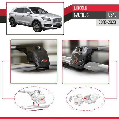 Compatible with Lincoln Nautilus (U540) 2018-2023 ACE-2 Model Car Roof Rack Cross Bar Gray Aluminium 2 Bars
