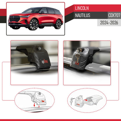 Compatible with Lincoln Nautilus (CDX707) 2024-2026 ACE-2 Model Car Roof Rack Cross Bar Gray Aluminium 2 Bars