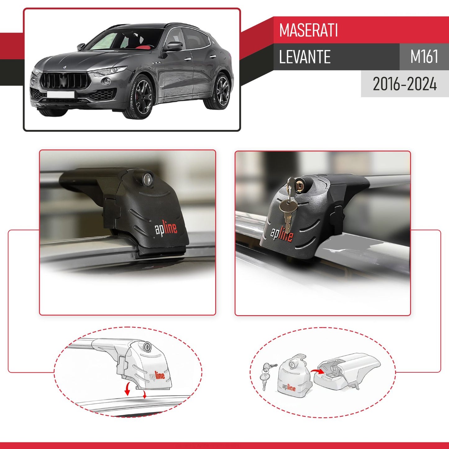 Compatible with Maserati Levante (M161) 2016-2024 ACE-2 Model Car Roof Rack Cross Bar Gray Aluminium 2 Bars