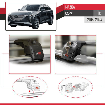 Compatible with Mazda CX-9 (TC) 2016-2024 ACE-2 Model Car Roof Rack Cross Bar Gray Aluminium 2 Bars