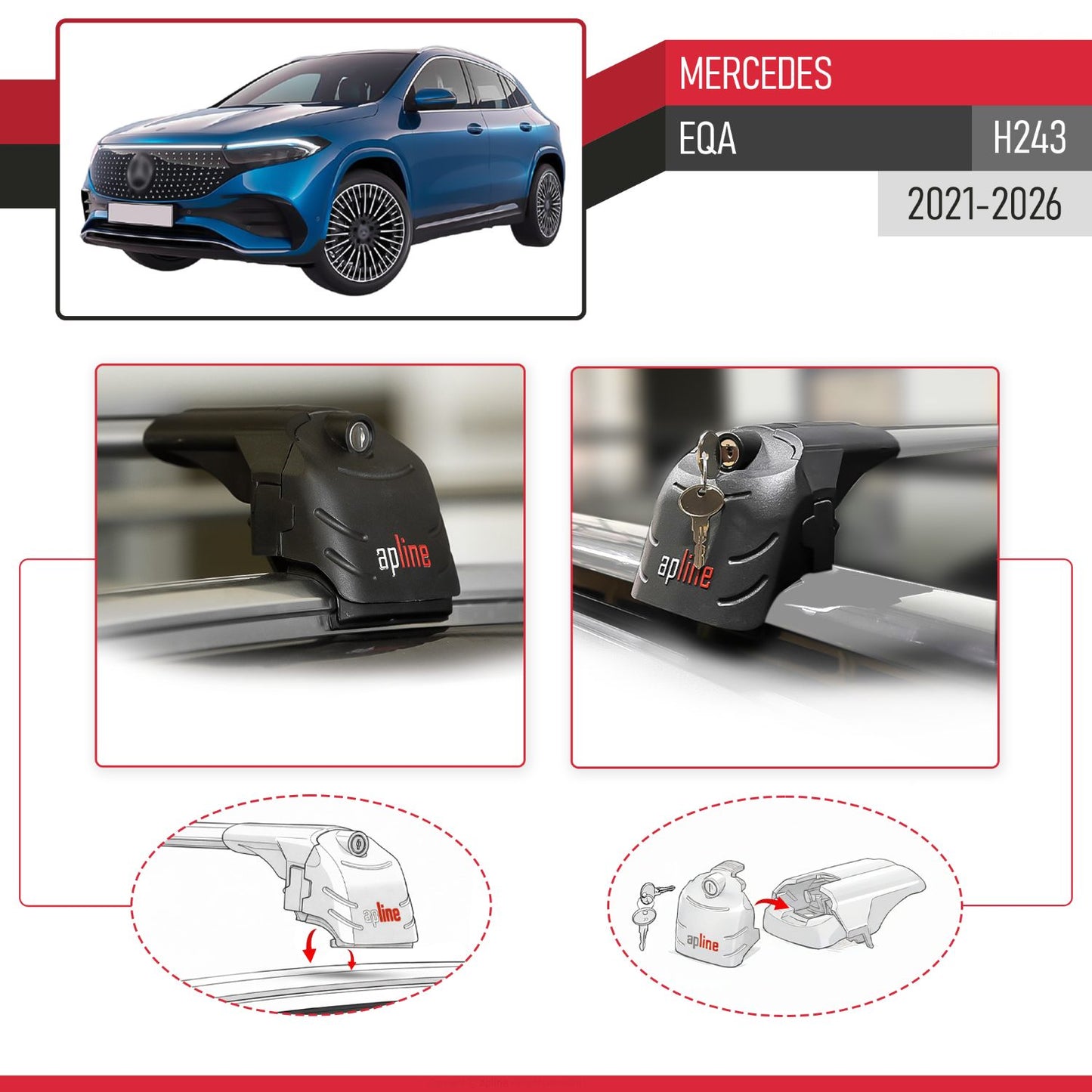 Compatible with Mercedes EQA (H243) 2021-2026 ACE-2 Model Car Roof Rack Cross Bar Gray Aluminium 2 Bars